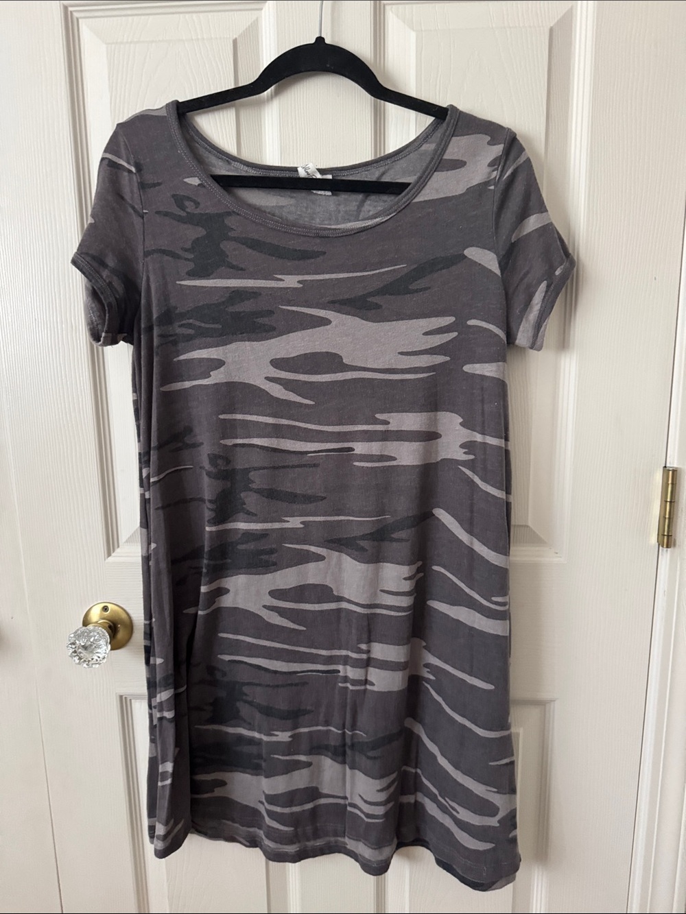 Gray Camo Short Sleeve t Shirt Dress/Tunic
